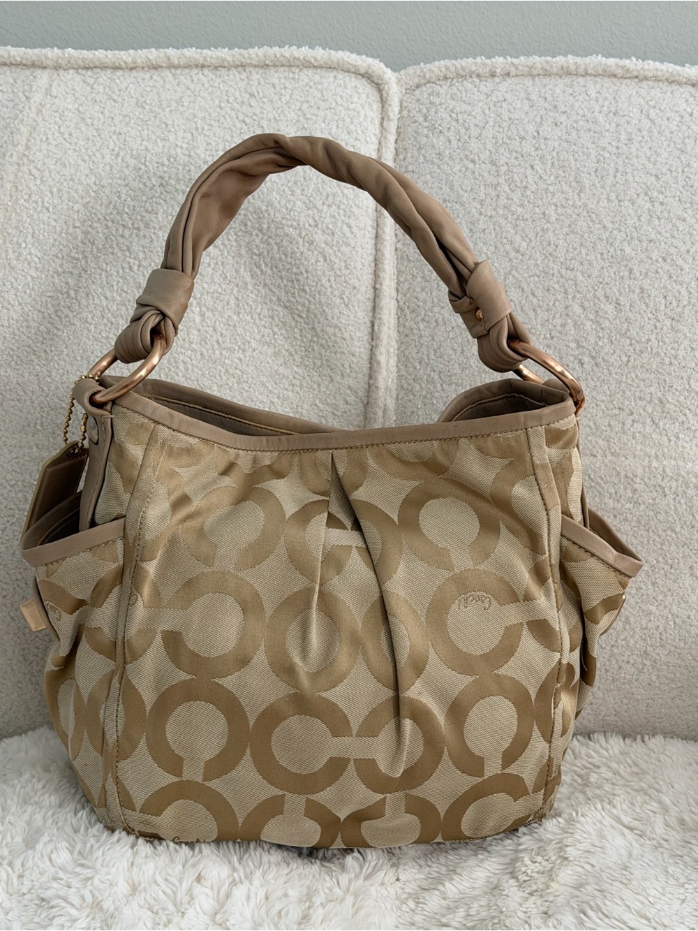 Vintage Coach Tan Signature Logo Shoulder Bag with Braided Handle